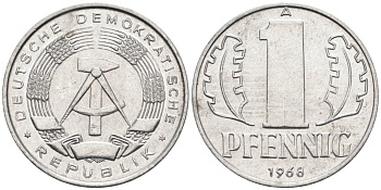ГДР 1 пфенниг 1968 А KM 8.1 алюминий aUNC 4564-1023