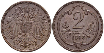 АВСТРИЯ 2 ГЕЛЛЕРА 1896 АВСТРО-ВЕНГЕРСКАЯ ИМПЕРИЯ KM 2801 бронза 201-325