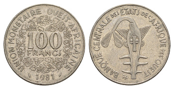 Западная Африка (BCEAO) 100 франков 1981 Центральный банк государств Западной Африки KM 4 никель 4642-333