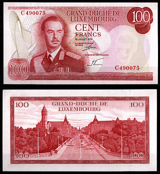 Люксембург 100 франков 1970 Великий герцог Жан. Мост Адольфа, Люксембург Pick 56 бумага UNC (пресс) 451-1237-2