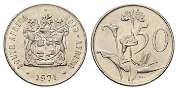 ЮАР 50 центов 1971 Зантедеския Эллиота (калла), герб KM 87 никель 4114-634