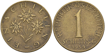 Австрия 1 шиллинг 1959  KM 2886 алюминиевая бронза    4153-236