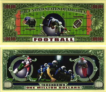 США 1000000 долларов 2002 сувенирная банкнота, спортивная серия, американский футбол бумага UNC (пресс) 7198-40-2-1