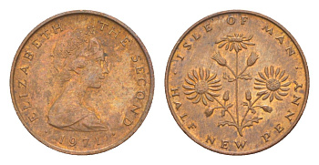 Остров Мэн 1/2 пенни 1971 Елизавета II (1952-2022) KM 19 бронза aUNC 4647-141