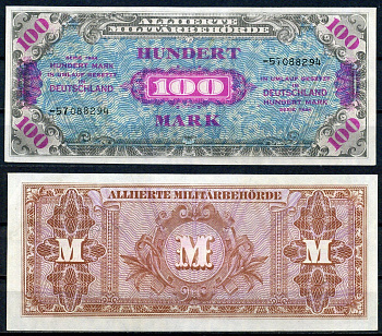 Германия  100 марок 1944 oккупация  Pick 197  бумага  aUNC  451-1098-2