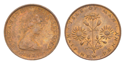 Остров Мэн 1/2 пенни 1971 Елизавета II (1952-2022) KM 19 бронза aUNC 4647-141