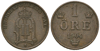 Швеция 1 эре 1904 Оскар II (1872-1907) KM 750 бронза 4611-336