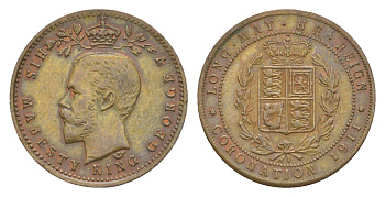 Великобритания коронационный жетон Георга VI 1911 вес 2,6 гр, диаметр 21,5 мм латунь 75-221