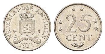 Нидерландские Антильские острова (Нидерландские Антилы) 25 центов 1971 Юлиана (1948-1980) KM 11 никель 4532-125