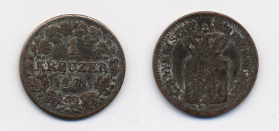 Бавария 1 крейцер 1871 Людвиг II (1864-1886) KM 487 серебро 71-1547
