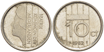 Нидерланды 10 центов 1982 Беатрикс (1980-2013) KM 203 никель 4396-925