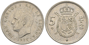 Испания 5 песет 1975 (79) Хуан Карлос I (1975-2014) KM 807 медно-никель 85-733