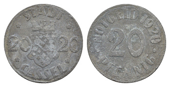 Кассель 20 пфеннигов 1920 Funck 78.6, Men05 4315.2, Men18 5479.2 цинк 3459-512