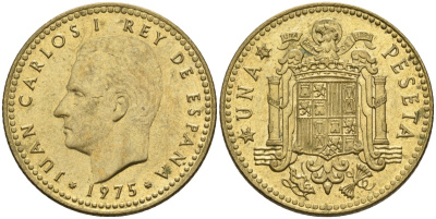 Испания 1 песета 1975 (78) Хуан Карлос I (1975-2014) KM 806 алюминиевая бронза 4604-436