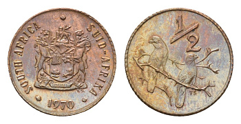 ЮАР 1/2 цента 1970 два капских воробья на ветке KM 81 бронза UNC 96-838