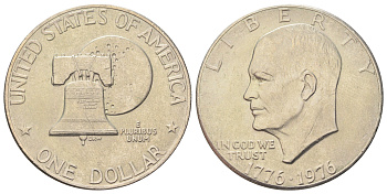 США 1 доллар 1976 Президент Эйзенхауэр, 200 лет независимости США, Тип 2 — Тонкие буквы KM 206 медь плакированная медно-никелем 00-1067-6-52