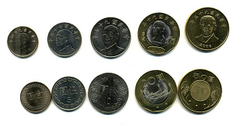 Тайвань лот из 5 монет (1, 5, 10, 20, 50 юаней) биметалл UNC N4-13