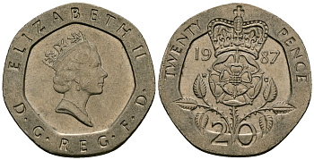 Великобритания 20 пенсов 1987 Елизавета II (1952-2022) KM 939, Spink 4361 (G2) медно-никель 4135-142