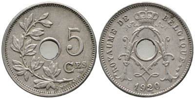 БЕЛЬГИЯ 5 САНТИМОВ 1920 BELGIQUE KM 85.1 медно-никель 4387-351