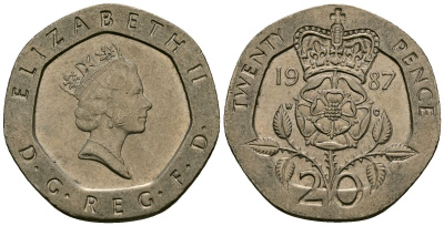 Великобритания 20 пенсов 1987 Елизавета II (1952-2022) KM 939, Spink 4361 (G2) медно-никель 4135-142