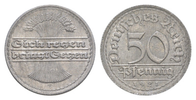 Германия 50 пфеннигов 1921 F KM 27, J. 301 алюминий 4646-1142