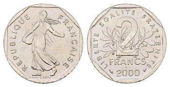 Франция 2 франка 2000 сеятель KM 942.1 никель 4683-246