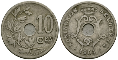 Бельгия 10 сантимов 1904 Belgie KM 53 медно-никель 4172-1134