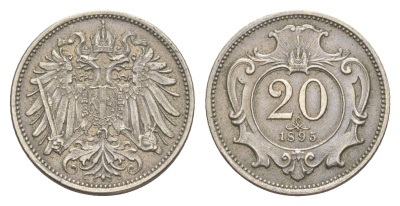 Австрия 20 геллеров 1895 Франц Иосиф I (1848-1916) KM 2803 никель 4160-943