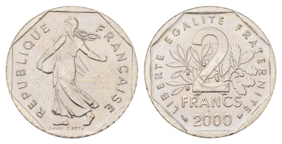 Франция 2 франка 2000 сеятель KM 942.1 никель 4683-246