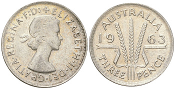 Австралия 3 пенса 1963 Елизавета II (1952-2022) KM 57 серебро 4623-143