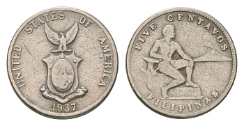 Филиппины 5 сентаво 1937 KM 180 медно-никель 4623-712