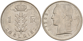 Бельгия 1 франк 1965 Belgie KM 143.1 медно-никель    4187-141