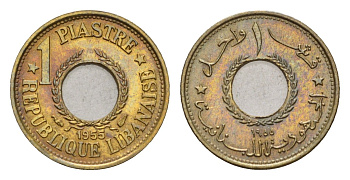 Ливан 1 пиастр 1955 год-тип KM 19 алюминиевая бронза UNC 4674-1129
