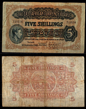 Британская Восточная Африка 5 шиллингов 1943 Георг VI Pick 28 b 451-1120-1 бумага aUNC 451-1155-1