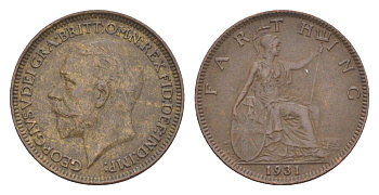 Великобритания 1 фартинг 1931 Георг V (1910-1936) KM 825, Spink 4061 бронза 3851-1067
