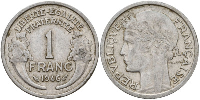 Франция 1 франк 1946 KM 885a.2 алюминий 4150-836