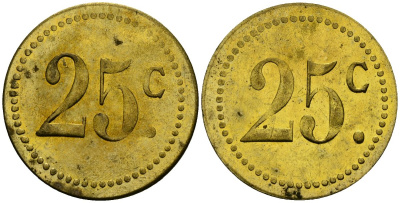 Франция 25†сантимов XIX-XX век ресторанный жетон латунь 4166-1123