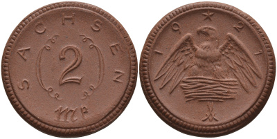 Саксония 2 марки 1921 J. N 56 фарфор 1094-1-15