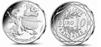 Франция 10 евро 2015 серия Астерикс и свобода, Обеликс и цыганка, в оригинальном буклете KM NEW серебро UNC 1-4-3-12