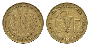 Западная Африка (BCEAO) 5 франков 1971 KM 2a медь алюминий никель 4655-767