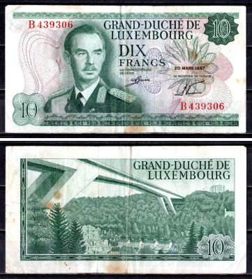 Люксембург 10 франков 1967 Pick 53 a бумага 6312-48-1-1