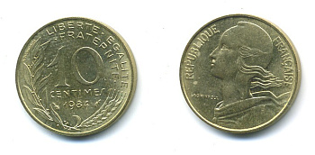ФРАНЦИЯ 10 САНТИМОВ 1984 ТИП MARIANNE KM 929 медь алюминий никель 84-1632