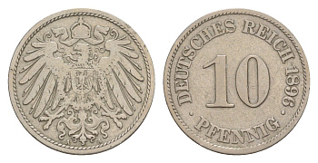 Германия 10 пфеннигов 1896 A, Вильгельм II (1888-1918) KM 12, J. 13 медно-никель 4640-232