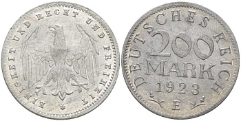ГЕРМАНИЯ 200 МАРОК 1923 E KM 35, J. 304, Weege 22 алюминий 261-833