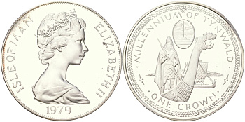 Остров Мэн 1 крона 1979 1000 лет Тинвальду - Драккар KM 46a серебро PROOF 1529-944