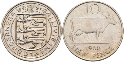 Гернси 10 пенсов 1968 Гернсийская корова KM 24 медно-никель 4583-321