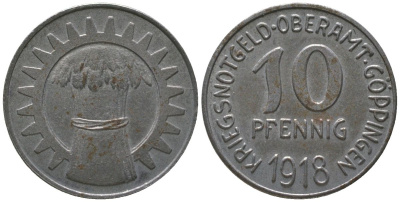 Геппинген (Вюртемберг) 10 пфеннигов 1918 Funck 163.2A, Men05 9198.4, Men18 11532.4 железо 4597-254
