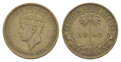 Британская Западная Африка 1 шиллинг 1942 Георг VI (1937-1952) KM 23 никель латунь 4642-156