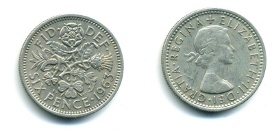 Великобритания 6 пенсов 1963 Елизавета II (1952-2022) KM 903, Spink 4149 медно-никель 89-1556