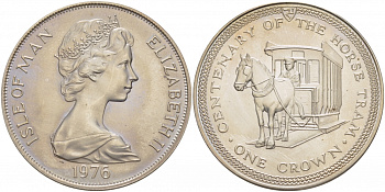 Остров Мэн 1 крона 1976 100 лет конному трамваю KM 38а серебро UNC 01-173-22